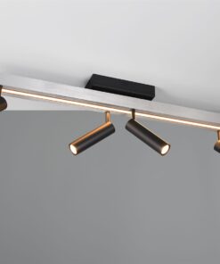 Φωτιστικό Οροφής Zeno Βουρτσισμένο Αλουμίνιο με 4x650lm LED Spot Μαύρα & Γραμμικό 1500lm CCT Dimmable με Τηλεχειριστήριο Trio Lighting – 648310505