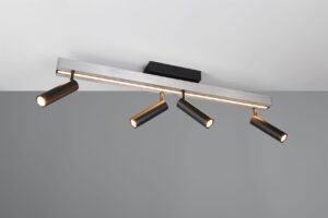 Φωτιστικό Οροφής Zeno Βουρτσισμένο Αλουμίνιο με 4x650lm LED Spot Μαύρα & Γραμμικό 1500lm CCT Dimmable με Τηλεχειριστήριο Trio Lighting – 648310505