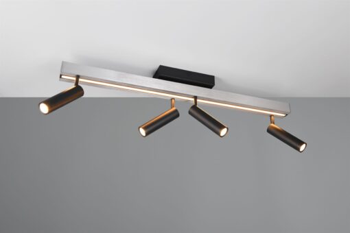 Φωτιστικό Οροφής Zeno Βουρτσισμένο Αλουμίνιο με 4x650lm LED Spot Μαύρα & Γραμμικό 1500lm CCT Dimmable με Τηλεχειριστήριο Trio Lighting – 648310505