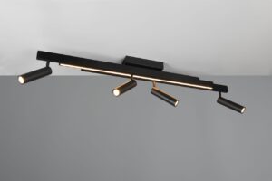 Φωτιστικό Οροφής Zeno Πτυσόμενο Μαύρο Ματ με 4x650lm LED Spot Μαύρα & Γραμμικό 1500lm CCT Dimmable με Τηλεχειριστήριο Trio Lighting – 648310532