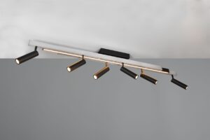 Φωτιστικό Οροφής Zeno Πτυσόμενο Βουρτσιμένο Αλουμίνιο με 6x650lm LED Spot Μαύρα & Γραμμικό 2200lm CCT Dimmable με Τηλεχειριστήριο Trio Lighting – 648310705