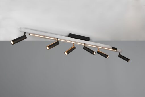 Φωτιστικό Οροφής Zeno Πτυσόμενο Βουρτσιμένο Αλουμίνιο με 6x650lm LED Spot Μαύρα & Γραμμικό 2200lm CCT Dimmable με Τηλεχειριστήριο Trio Lighting – 648310705