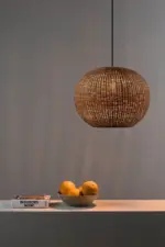 Faro Barcelona HAKA 300 Κρεμαστό Φωτιστικό E27 σε Μαύρο/Ραττάν 15W   – 65134-74
