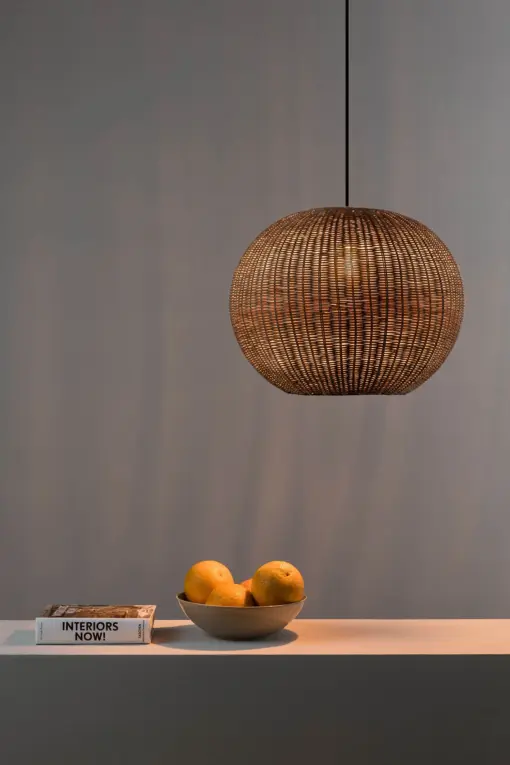 Faro Barcelona HAKA 300 Κρεμαστό Φωτιστικό E27 σε Μαύρο/Ραττάν 15W   – 65134-74
