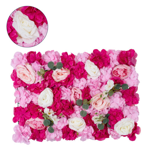 GloboStar® Artificial Garden ROSALIE 78335 Τεχνητό Διακοσμητικό Πάνελ Λουλουδιών – Κάθετος Κήπος σύνθεση Ροζαλί Μ60 x Π40 x Υ6cm