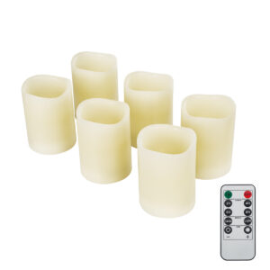 GloboStar® WISHFULL 79566 ΣΕΤ 6 Διακοσμητικών Realistic Κεριών Παραφίνης με LED Εφέ Κινούμενης Φλόγας – Μπαταρίας & Ασύρματο Χειριστήριο IR Σχέδιο Λιωμένο Κερί Θερμό Λευκό 2700K Dimmable