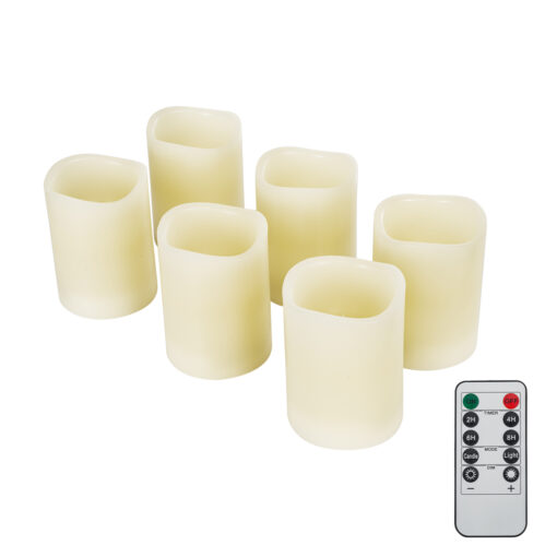 GloboStar® WISHFULL 79566 ΣΕΤ 6 Διακοσμητικών Realistic Κεριών Παραφίνης με LED Εφέ Κινούμενης Φλόγας – Μπαταρίας & Ασύρματο Χειριστήριο IR Σχέδιο Λιωμένο Κερί Θερμό Λευκό 2700K Dimmable