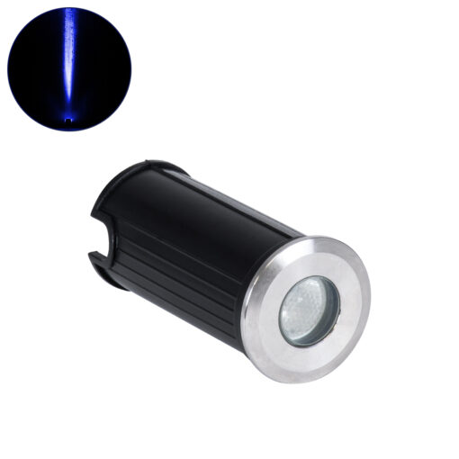 GloboStar® UNDERGROUND-GENA 90199 Χωνευτό Φωτιστικό Σποτ Δαπέδου LED 1W 80lm 5° DC 24V Αδιάβροχο IP68 Φ3 x Υ6cm Μπλε – Ανοξείδωτο Ατσάλι – 3 Years Warranty