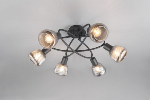 Πολύφωτο Οροφής Μαύρο Ματ & Γυαλί TARIFA 6xE27 Trio Lighting – 662800632