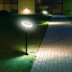 LED ρυθμιζόμενο ηλιακό φωτιστικό κήπου 8W IP65 φυσικό λευκό 4000K με ανιχνευτή φωτός με μαύρο σώμα V-TAC – 6669