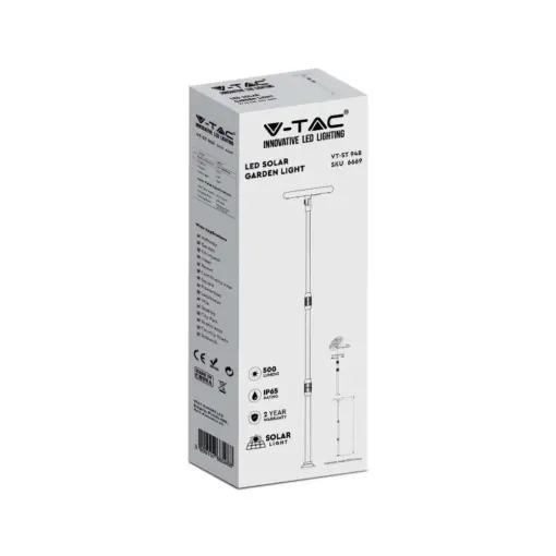 LED ρυθμιζόμενο ηλιακό φωτιστικό κήπου 8W IP65 φυσικό λευκό 4000K με ανιχνευτή φωτός με μαύρο σώμα V-TAC – 6669