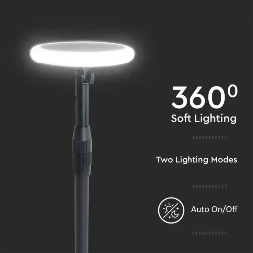 LED ρυθμιζόμενο ηλιακό φωτιστικό κήπου 8W IP65 φυσικό λευκό 4000K με ανιχνευτή φωτός με μαύρο σώμα V-TAC – 6669