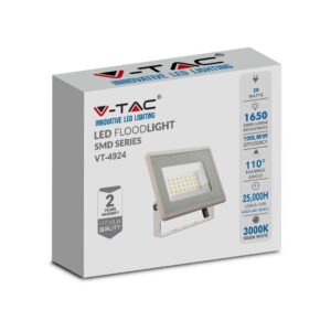 20W LED Προβολέας V-TAC Λευκό Σώμα IP65 Θερμό 3000K – 6740