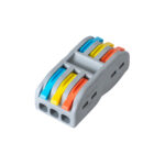 GloboStar® FAST-CONNECT 69912 Τριπλή Κλέμα Ταχείας Σύνδεσης & Διακλάδωσης Καλωδίων – 3 x Είσοδοι & 3 x Έξοδοι με Συμβατή Διατομή Καλωδίων 0.08mm² έως 2.5mm² – 250V/4KV 32A Max – Μ4 x Π4 x Υ1.5cm – Γκρι με Πορτοκαλί, Κίτρινο & Μπλε – Πακέτο 5 Τεμαχίων – 5 Years Warranty
