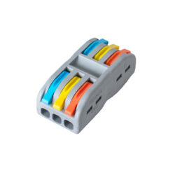 GloboStar® FAST-CONNECT 69912 Τριπλή Κλέμα Ταχείας Σύνδεσης & Διακλάδωσης Καλωδίων – 3 x Είσοδοι & 3 x Έξοδοι με Συμβατή Διατομή Καλωδίων 0.08mm² έως 2.5mm² – 250V/4KV 32A Max – Μ4 x Π4 x Υ1.5cm – Γκρι με Πορτοκαλί, Κίτρινο & Μπλε – Πακέτο 5 Τεμαχίων – 5 Years Warranty