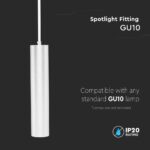 Κρεμαστό Φωτιστικό Σποτ 1xGU10 V-TAC 30cm Λευκό – 6779