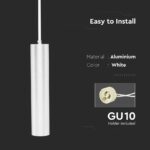Κρεμαστό Φωτιστικό Σποτ 1xGU10 V-TAC 30cm Λευκό – 6779