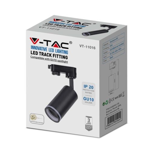 LED Τριφασικό Φωτιστικό Ράγας GU10 V-TAC Μαύρο Περιστρεφόμενο – 6784