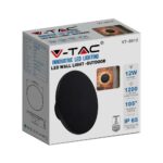 LED Απλίκα Τοίχου Αρχιτεκτονικού Φωτισμού 12W Στρογγυλή Μαύρο V-TAC IP65 Θερμό Λευκό 3000K – 6787