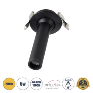 GloboStar® DALE 60371 Χωνευτό LED Κινούμενο Spot Downlight TrimLess Φ6.4cm 5W 500lm 36° AC 220-240V IP20 Φ6.4cm x Υ10cm – Στρόγγυλο – Μαύρο – Θερμό Λευκό 2700K – Bridgelux COB – TÜV Certified Driver – 5 Years Warranty