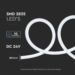 LED Neon Flex 12W V-TAC 24V 360° Ψυχρό Λευκό 6500K 10 Μέτρα – 6870