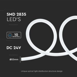 LED Neon Flex 12W V-TAC 24V 360° Ψυχρό Λευκό 6500K 10 Μέτρα – 6870