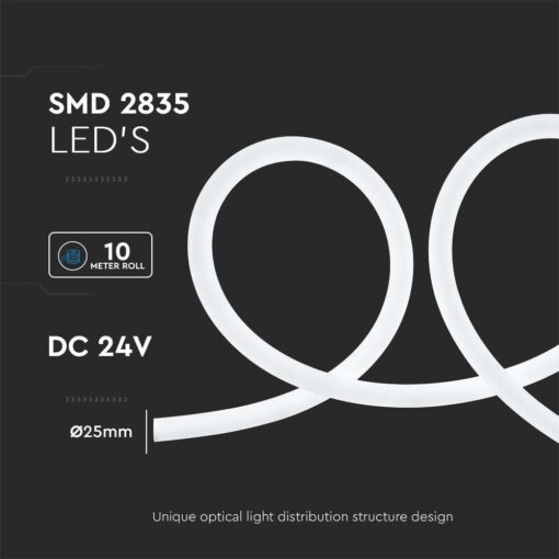 LED Neon Flex 12W V-TAC 24V 360° Ψυχρό Λευκό 6500K 10 Μέτρα – 6870
