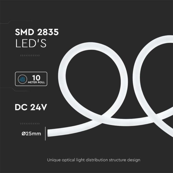 LED Neon Flex 12W V-TAC 24V 360° Ψυχρό Λευκό 6500K 10 Μέτρα – 6870