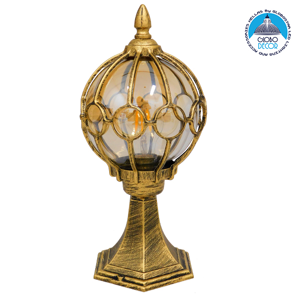 GloboStar® ETOILE 00986 Vintage Φωτιστικό Δαπέδου Μονόφωτο 1 x E27 Μπρονζέ Χρυσό Μεταλλικό Πλέγμα με Μελί Γυάλινη Μπάλα D18 x H38cm