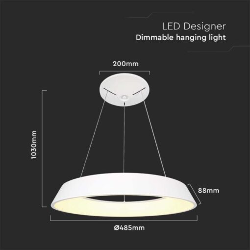 LED κρεμαστό φωτιστικό οροφής Designer 48W 3000K θερμό λευκό με λευκό σώμα dimmable V-TAC – 6903