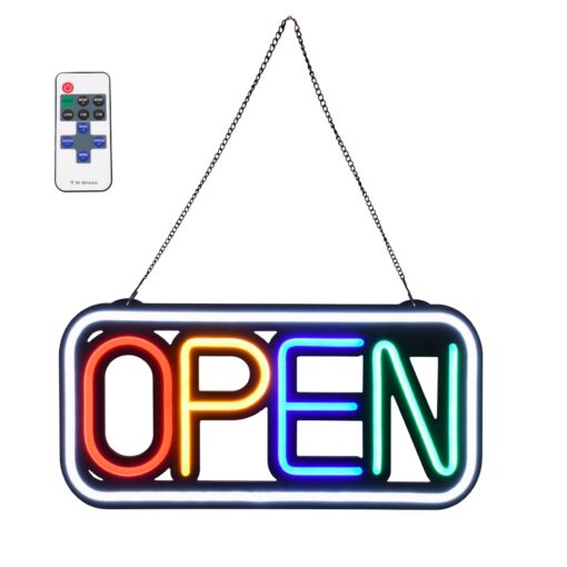 GloboStar® 85857 Φωτιστικό Ταμπέλα Φωτεινή Επιγραφή NEON LED Σήμανσης Animated Square OPEN 30W AC 230V με Διακόπτη On/Off και Ασύρματο Χειριστήριο IR Λευκό – Κόκκινο – Πράσινο – Κίτρινο – Γαλάζιο