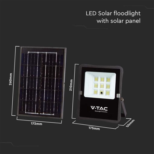 LED Ηλιακός Προβολέας 6W με Φ/Β Πάνελ & Τηλεχειριστήριο V-TAC Μαύρος IP65 400lm Φυσικό Λευκό 4000K – 6965
