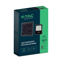 LED Ηλιακός Προβολέας 15W με Φ/Β Πάνελ & Τηλεχειριστήριο V-TAC Μαύρος IP65 1600lm Φυσικό Λευκό 4000K – 6969