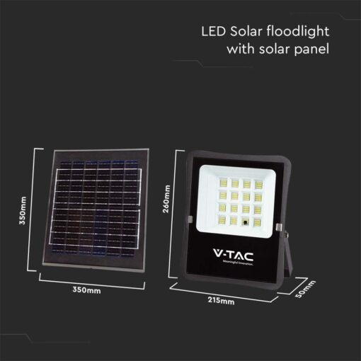 LED Ηλιακός Προβολέας 15W με Φ/Β Πάνελ & Τηλεχειριστήριο V-TAC Μαύρος IP65 1600lm Φυσικό Λευκό 4000K – 6969