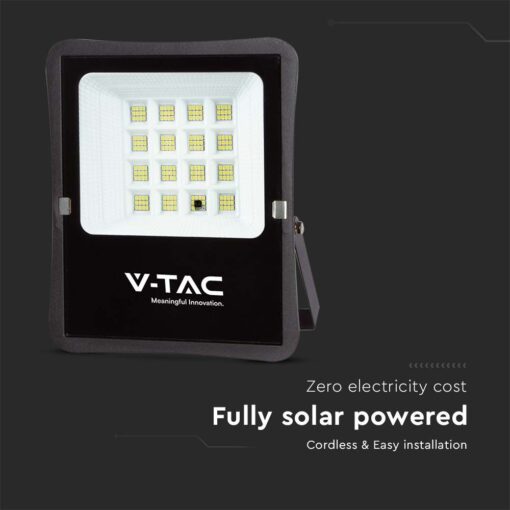 LED Ηλιακός Προβολέας 15W με Φ/Β Πάνελ & Τηλεχειριστήριο V-TAC Μαύρος IP65 1600lm Φυσικό Λευκό 4000K – 6969