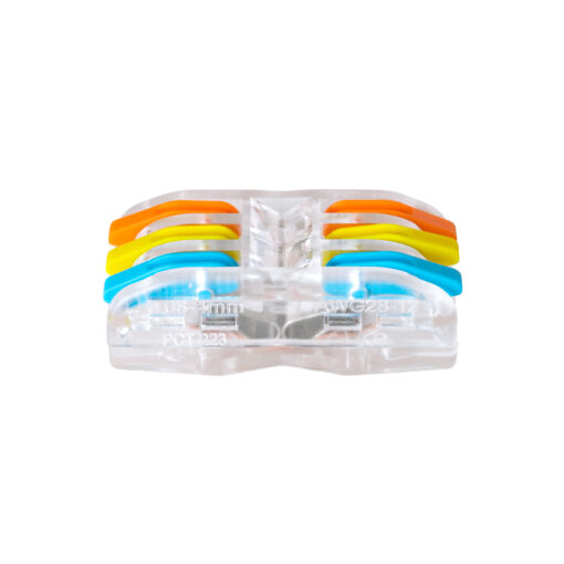 GloboStar® FAST-CONNECT 69908 Τριπλή Κλέμα Ταχείας Σύνδεσης & Διακλάδωσης Καλωδίων – 3 x Είσοδοι & 3 x Έξοδοι με Συμβατή Διατομή Καλωδίων 0.08mm² έως 2.5mm² – 250V/4KV 32A Max – Μ4 x Π4 x Υ1.5cm – Διάφανο με Πορτοκαλί, Κίτρινο & Μπλε – Πακέτο 5 Τεμαχίων – 5 Years Warranty