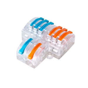 GloboStar® FAST-CONNECT 69910 Διπλή σε Εξαπλή Κλέμα Ταχείας Σύνδεσης & Διακλάδωσης Καλωδίων – 2 x Είσοδοι & 6 x Έξοδοι με Συμβατή Διατομή Καλωδίων 0.08mm² έως 2.5mm² – 250V/4KV 32A Max – Μ3.6 x Π4 x Υ1.5cm – Διάφανο με Πορτοκαλί & Μπλε – Πακέτο 5 Τεμαχίων – 5 Years Warranty