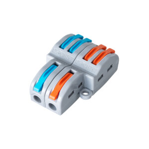 GloboStar® FAST-CONNECT 69913 Διπλή σε Τετραπλή Κλέμα Ταχείας Σύνδεσης & Διακλάδωσης Καλωδίων – 2 x Είσοδοι & 4 x Έξοδοι με Συμβατή Διατομή Καλωδίων 0.08mm² έως 2.5mm² – 250V/4KV 32A Max – Μ2.6 x Π4 x Υ1.5cm – Γκρι με Πορτοκαλί & Μπλε – Πακέτο 5 Τεμαχίων – 5 Years Warranty