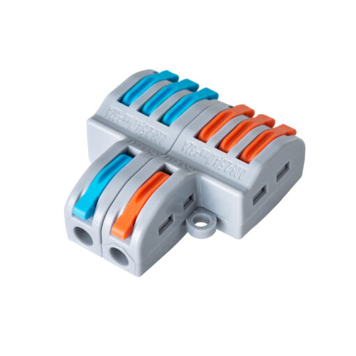 GloboStar® FAST-CONNECT 69914 Διπλή σε Εξαπλή Κλέμα Ταχείας Σύνδεσης & Διακλάδωσης Καλωδίων – 2 x Είσοδοι & 6 x Έξοδοι με Συμβατή Διατομή Καλωδίων 0.08mm² έως 2.5mm² – 250V/4KV 32A Max – Μ3.6 x Π4 x Υ1.5cm – Γκρι με Πορτοκαλί & Μπλε – Πακέτο 5 Τεμαχίων – 5 Years Warranty