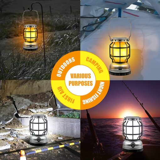 GloboStar® 69931 Αυτόνομο Ηλιακό Επαναφορτιζόμενο Φανάρι Camping LED 5W με Εναλλαγή Χρωμάτων Flame Effect & Επαναφορτιζόμενη Μπαταρία 18650 1200mAh Li-ion – Power Bank – Αδιάβροχο IP54 – Dimmable – Μαύρο Ασημί – Flame Effect 1800K – Ψυχρό Λευκό 6000K Φ10.