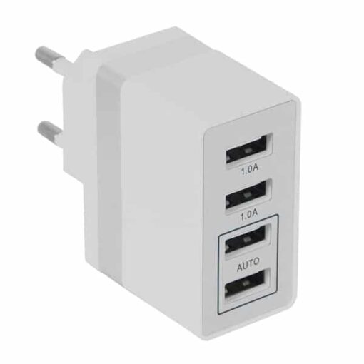 Φορτιστής USB 4 Θέσεων Wall Adapter 2 x AUTO 2.1A & 2 x 1A 5V DC Λευκός με Χρώμιο GloboStar 69997