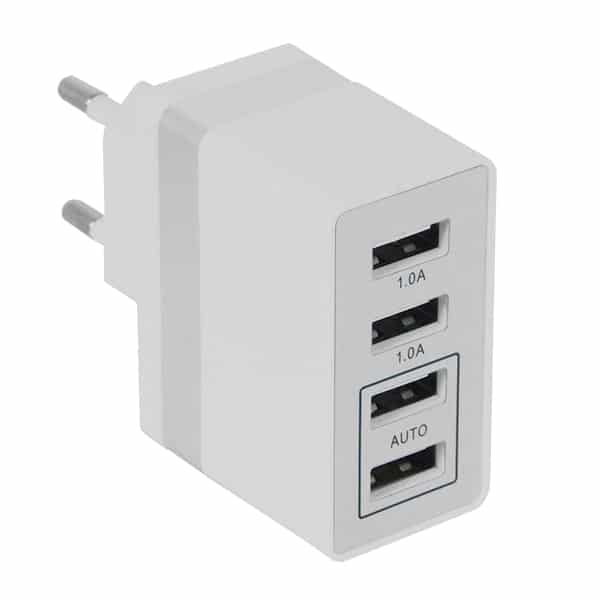 Φορτιστής USB 4 Θέσεων Wall Adapter 2 x AUTO 2.1A & 2 x 1A 5V DC Λευκός με Χρώμιο GloboStar 69997