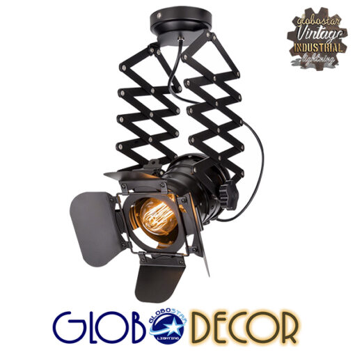 GloboStar® BROADWAY 01140 Vintage Industrial Φωτιστικό Οροφής Μονόφωτο Μαύρο Μεταλλικό Μ23 x Π23 x Υ36-95cm