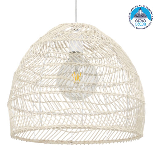 GloboStar® MALIBU 00968 Vintage Κρεμαστό Φωτιστικό Οροφής Μονόφωτο 1 x E27 Λευκό Ξύλινο Bamboo Φ40 x Y35cm