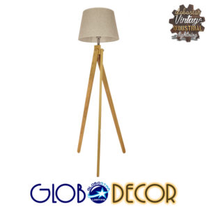 GloboStar® TRIPOD 01263 Μοντέρνο Φωτιστικό Δαπέδου Μονόφωτο 1 x E27 Μπεζ Ξύλινο Καμπάνα D40 x H143cm