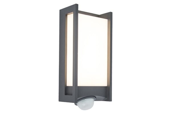 Lutec Qubo Επιτοίχιο Φωτιστικό Εξωτερικού Χώρου Με Ανιχνευτή Κίνησης Σκούρο Γκρι Χρώμα LED 800lm 3000K IP54 – 5193002118