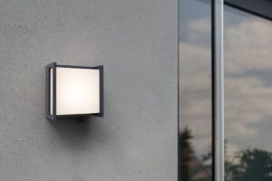 Lutec Qubo Square Φωτιστικό Τοίχου Εξωτερικού Χώρου Σκούρο Γκρι LED 650lm 3000K IP54 – 5195401118