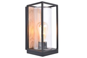 Lutec Flair Επιτοίχιο Φωτιστικό Φαναράκι Εξωτερικού Χώρου E27 Wood Effect Μαύρο ΙP44  – 5288814012