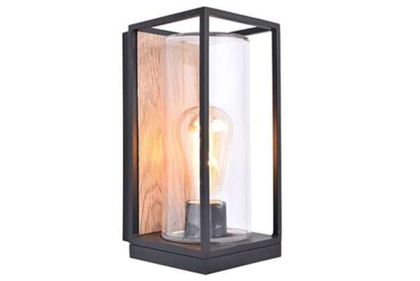 Lutec Flair Επιτοίχιο Φωτιστικό Φαναράκι Εξωτερικού Χώρου E27 Wood Effect Μαύρο ΙP44  – 5288814012