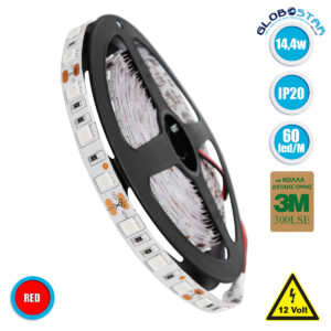 GloboStar® 70024 Ταινία LED SMD 5050 5m 14.4W/m 60LED/m 1454lm/m 120° DC 12V IP20 Κόκκινο – 5 Χρόνια Εγγύηση